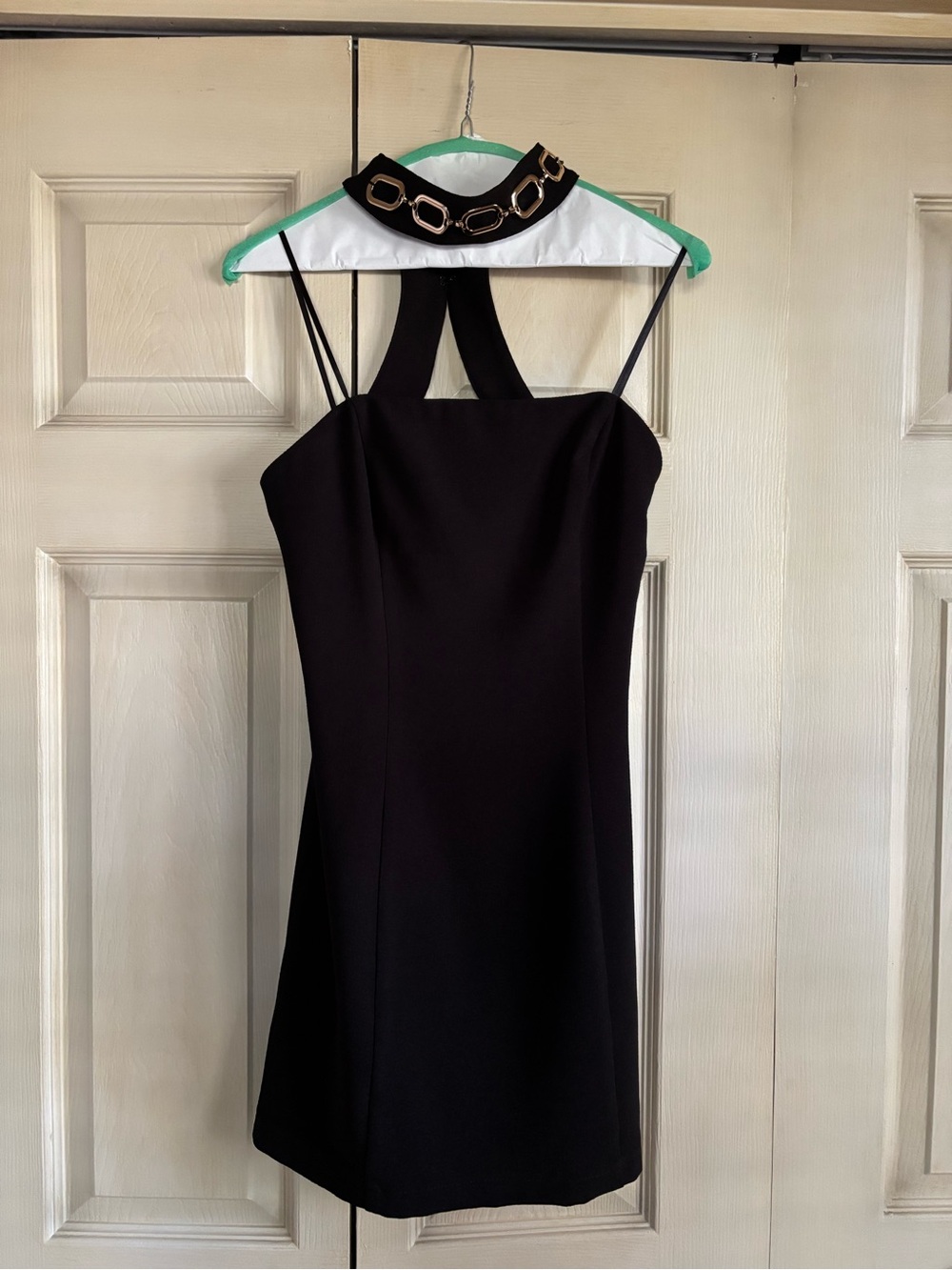 DO+BE Black Halter Neck Mini Dress with Gold Decorative Collar